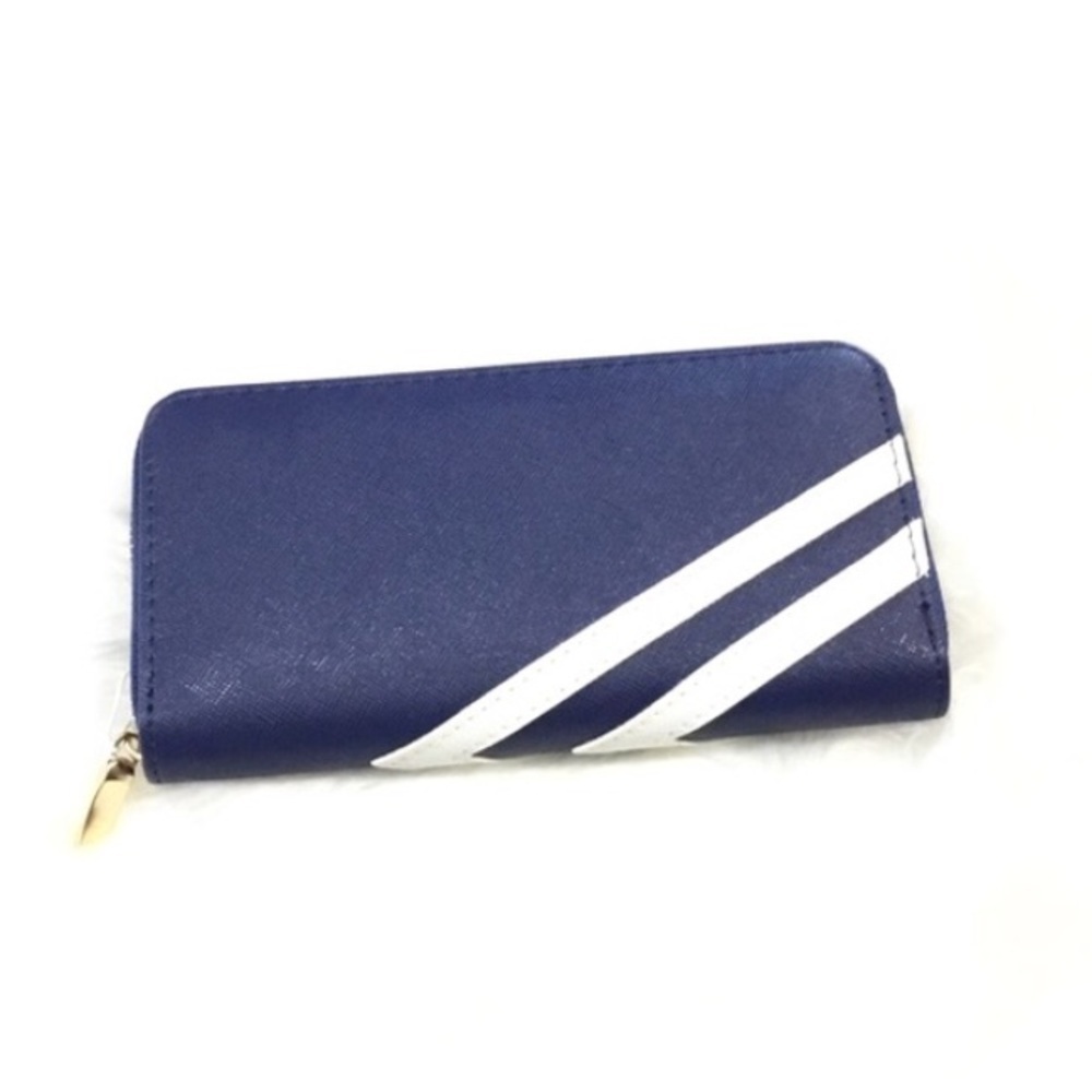 Dark Blue With White Striped Faux Leather Wallet (7.5x1x4 in)